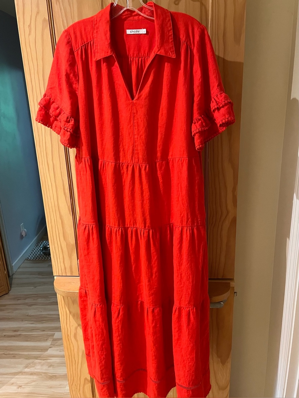 Chico's Red Tiered V-Neck Dress size 1
